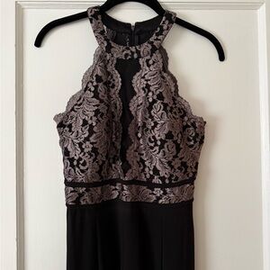 Elegant Black and Lace Halter Dress